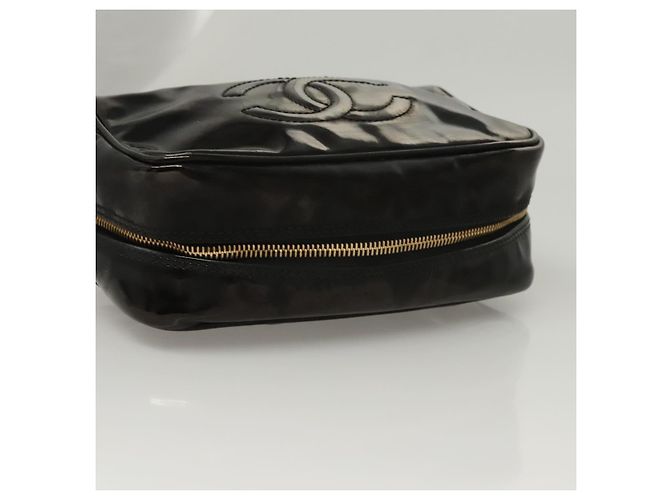 Vanity CHANEL COCO Marca Pochette Cosmetica Smalto Nero Oro CC Auth bs24433 D'oro - vista 5