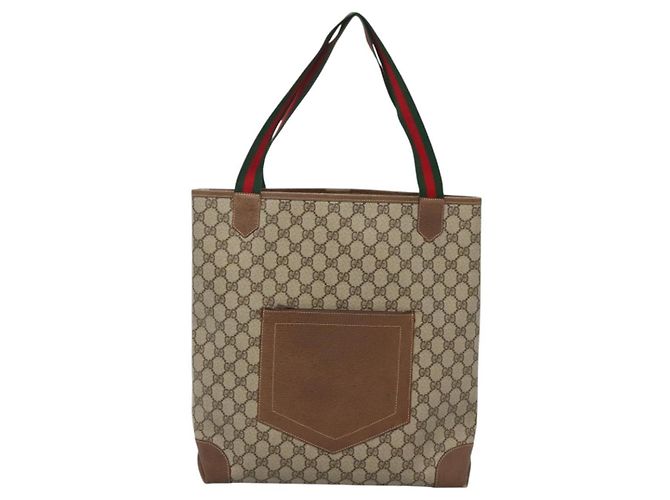 GUCCI GG Supreme Web Sherry Line Borsa Tote PVC Beige 002 904 0222 Auth BA1254 - vista 13