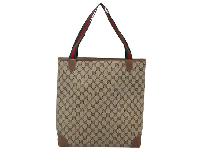 GUCCI GG Supreme Web Sherry Line Borsa Tote PVC Beige 002 904 0222 Auth BA1254 - vista 2