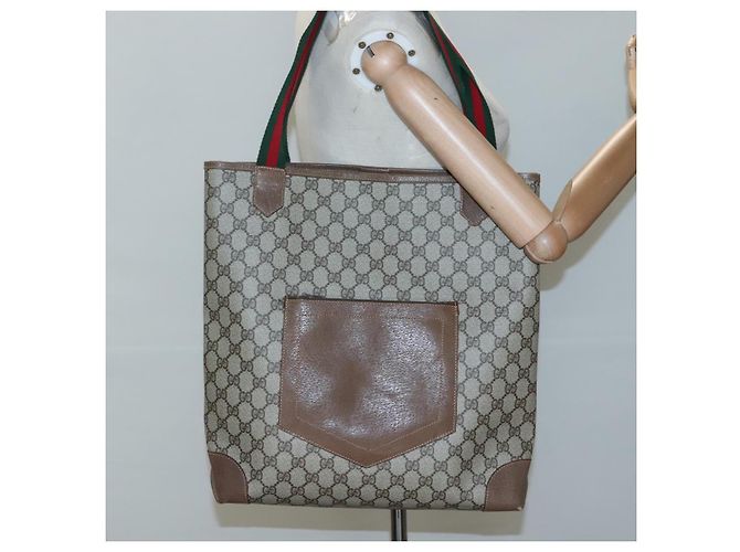 GUCCI GG Supreme Web Sherry Line Borsa Tote PVC Beige 002 904 0222 Auth BA1254 - vista 21