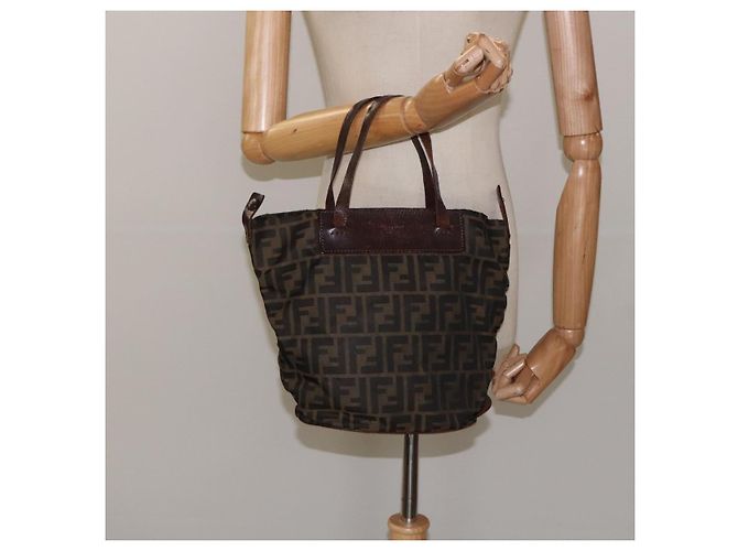 FENDI Zucca Canvas Handtasche Schwarz Braun Silber Authentisch bs24219 - Ansicht 20