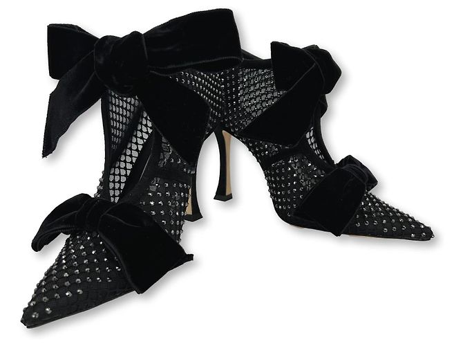 Jimmy Choo Samtpumps mit Kristallschleifen Schwarz Silber - Ansicht 2