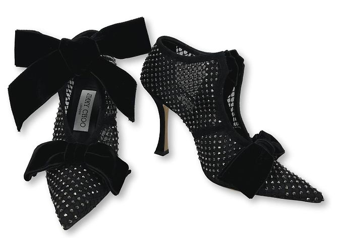 Jimmy Choo Samtpumps mit Kristallschleifen Schwarz Silber - Ansicht 5