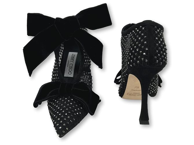 Jimmy Choo Samtpumps mit Kristallschleifen Schwarz Silber - Ansicht 6