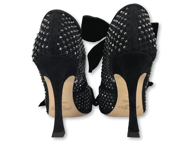 Jimmy Choo Samtpumps mit Kristallschleifen Schwarz Silber - Ansicht 7
