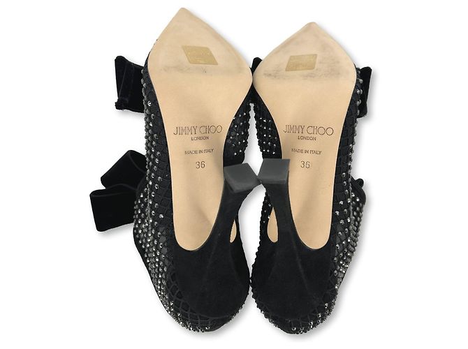 Jimmy Choo Samtpumps mit Kristallschleifen Schwarz Silber - Ansicht 8