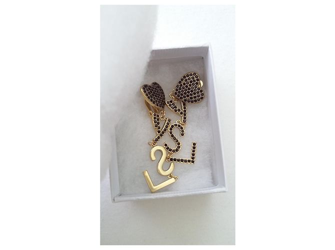 Ottime condizioni - Orecchini monogramma Saint Laurent neri e dorati Nero D'oro Gold hardware - vista 11