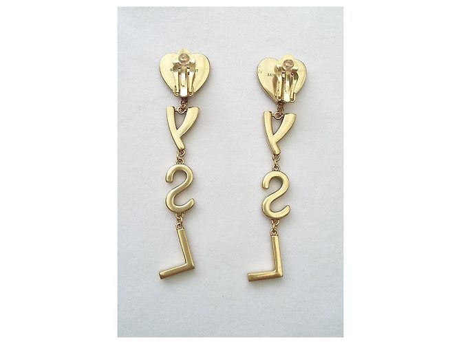 Ottime condizioni - Orecchini monogramma Saint Laurent neri e dorati Nero D'oro Gold hardware - vista 3