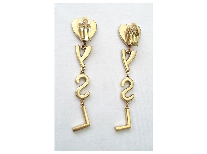 Ottime condizioni - Orecchini monogramma Saint Laurent neri e dorati Nero D'oro Gold hardware - vista 4