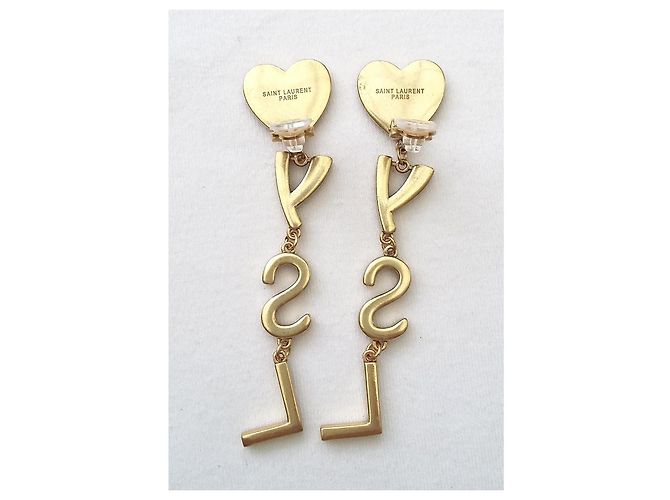 Ottime condizioni - Orecchini monogramma Saint Laurent neri e dorati Nero D'oro Gold hardware - vista 5