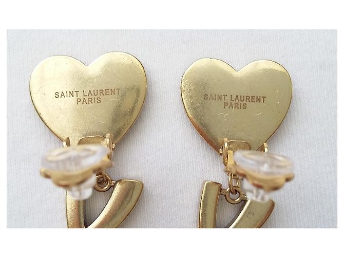 Ottime condizioni - Orecchini monogramma Saint Laurent neri e dorati Nero D'oro Gold hardware - vista 6