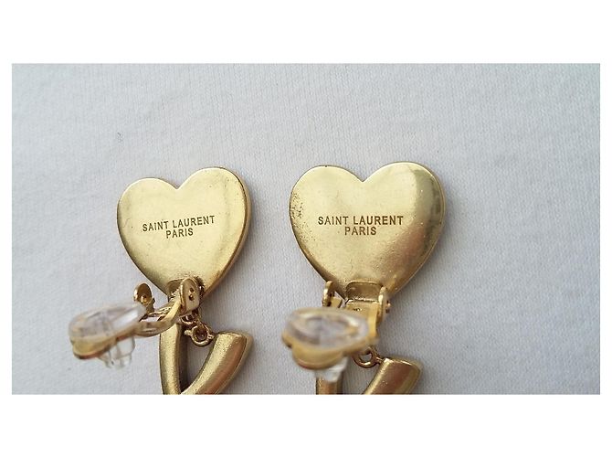 Ottime condizioni - Orecchini monogramma Saint Laurent neri e dorati Nero D'oro Gold hardware - vista 7