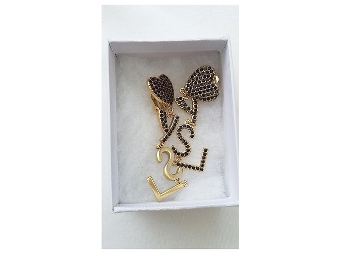 Ottime condizioni - Orecchini monogramma Saint Laurent neri e dorati Nero D'oro Gold hardware - vista 9