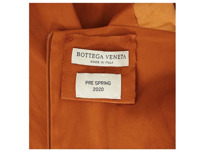 Vestido midi de cuero Bottega Veneta Naranja - vista 14