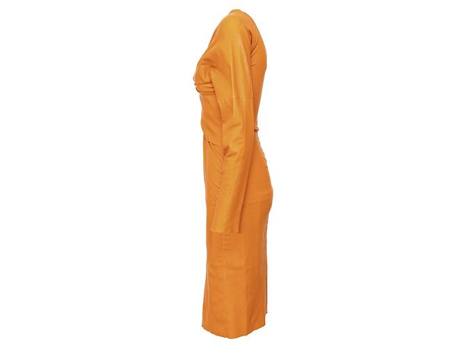 Vestido midi de cuero Bottega Veneta Naranja - vista 3