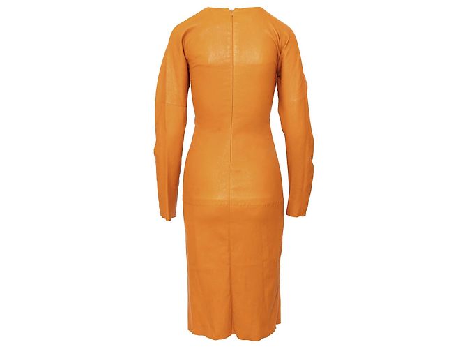 Vestido midi de cuero Bottega Veneta Naranja - vista 4