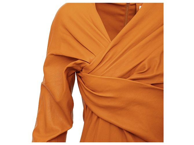 Vestido midi de cuero Bottega Veneta Naranja - vista 5