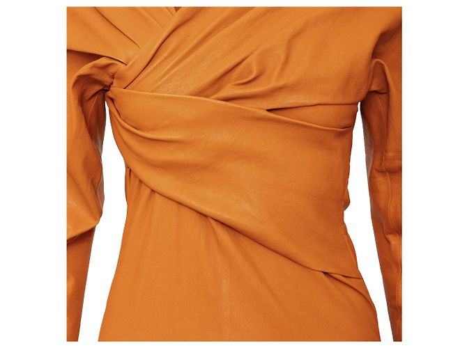 Vestido midi de cuero Bottega Veneta Naranja - vista 6