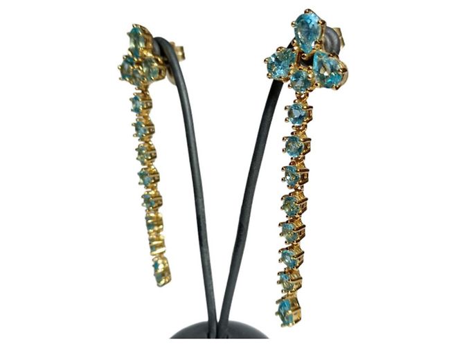 Autre Marque Pendientes largos de topacios azules de oro 18K - vista 2