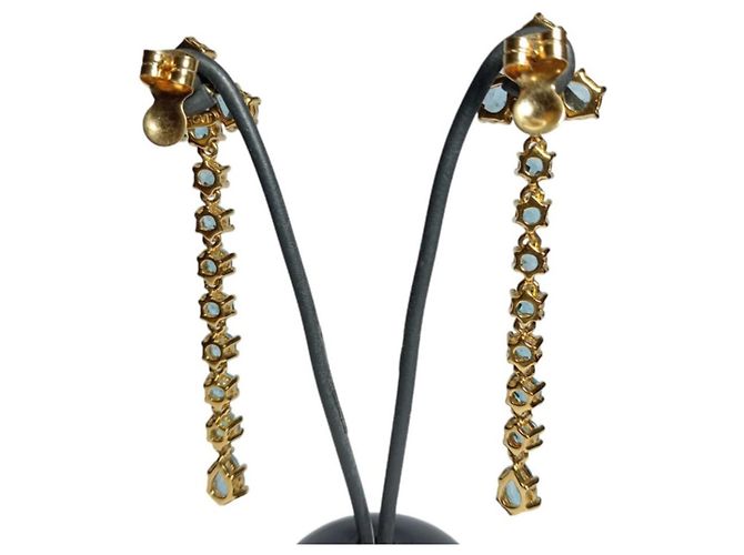Autre Marque Pendientes largos de topacios azules de oro 18K - vista 3