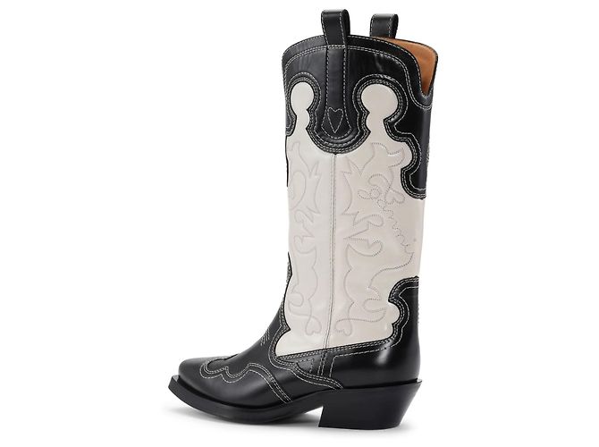 Botines de vaquero de cuero Ganni Negro Blanco - vista 3