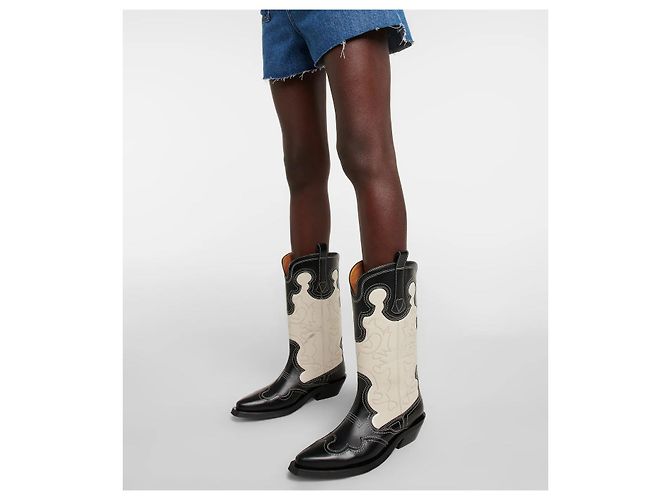 Botines de vaquero de cuero Ganni Negro Blanco - vista 4