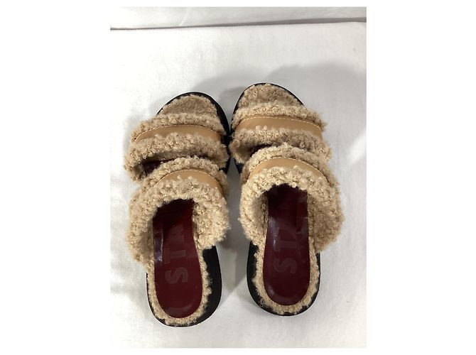 Staud Siesta Shearling Slide Sandalen aus braunem Leder Rot - Ansicht 11