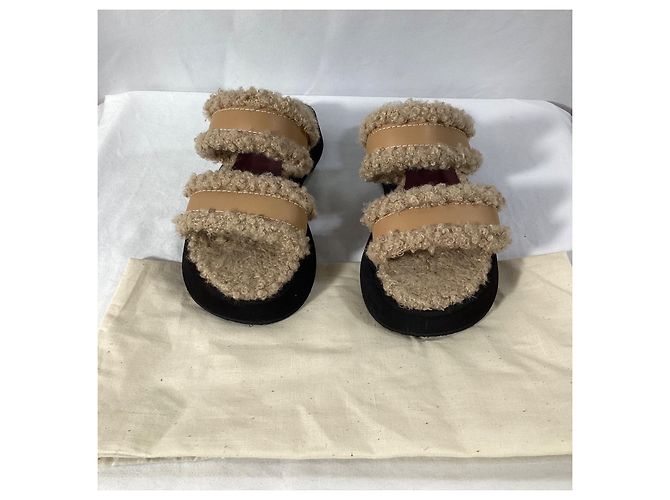 Staud Siesta Shearling Slide Sandalen aus braunem Leder Rot - Ansicht 13