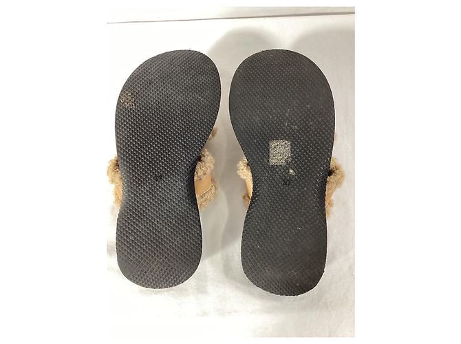 Staud Siesta Shearling Slide Sandalen aus braunem Leder Rot - Ansicht 14