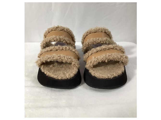Staud Siesta Shearling Slide Sandalen aus braunem Leder Rot - Ansicht 9