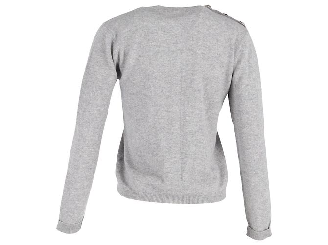 Ganni Pullover aus grauer Kaschmir mit Kristallverzierungen - Ansicht 3