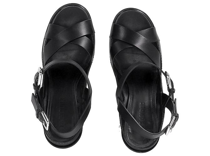 Jil Sander Ankle Strap Platform Sandals in Black Leather - view 12