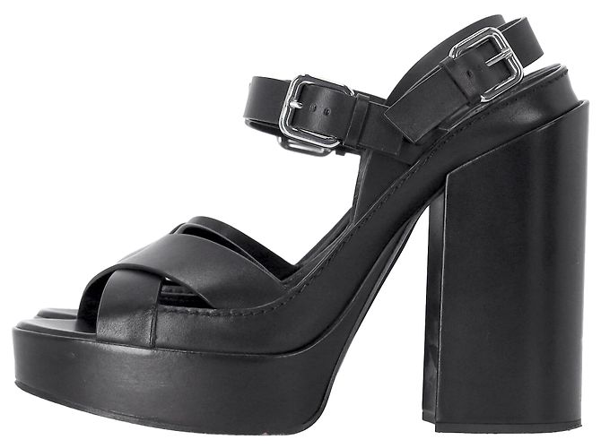 Jil Sander Ankle Strap Platform Sandals in Black Leather - view 2