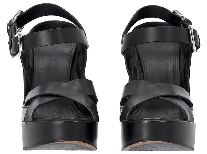 Jil Sander Ankle Strap Platform Sandals in Black Leather - view 3