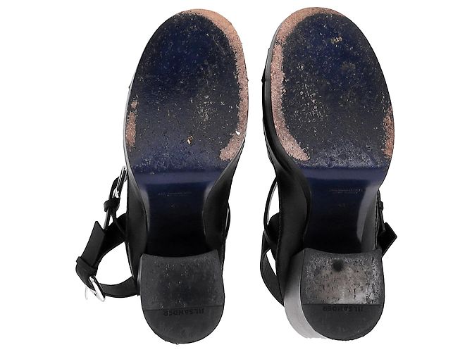 Jil Sander Ankle Strap Platform Sandals in Black Leather - view 6