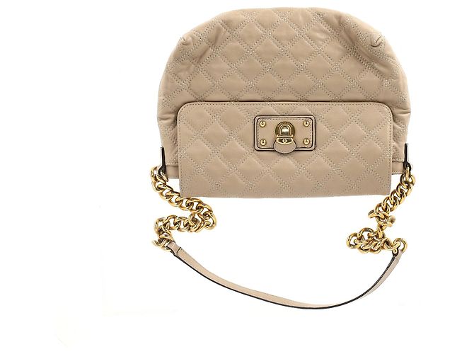 Bolsa de ombro acolchoada Marc Jacobs em couro bege - vista 9