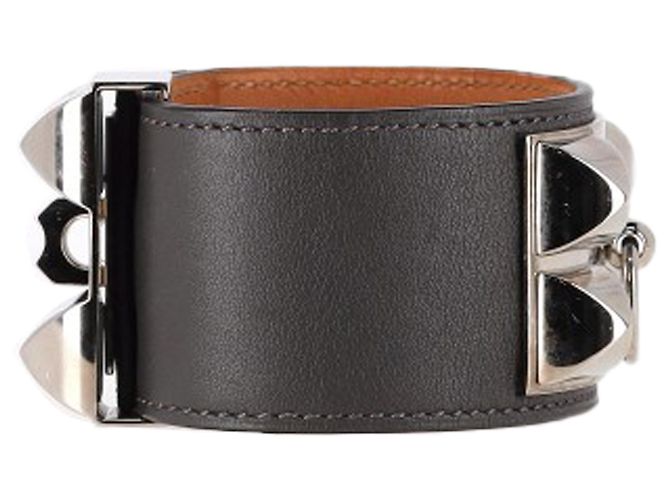 Ring Bracciale Collier de Chien in pelle box nera placcato in palladio Hermès Nero - vista 2