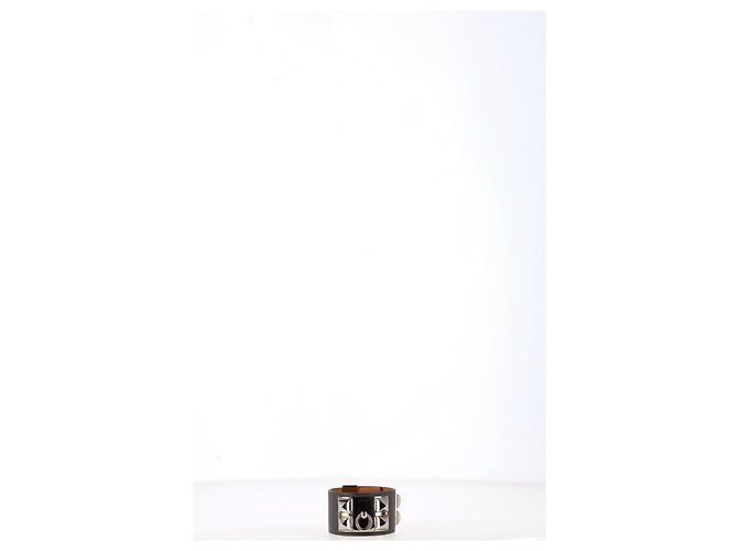 Ring Bracciale Collier de Chien in pelle box nera placcato in palladio Hermès Nero - vista 6