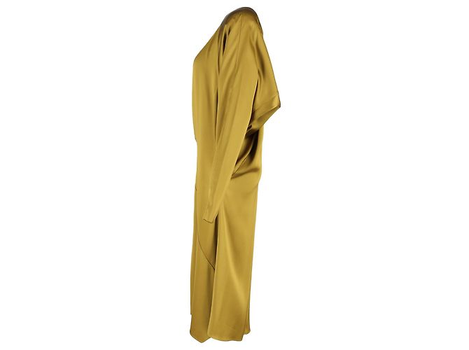 Jil Sander gerafftes Midikleid aus grüner Seide Olivgrün - Ansicht 2