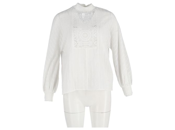 Top de encaje fruncido Maje Lentel en algodón blanco Crudo - vista 4