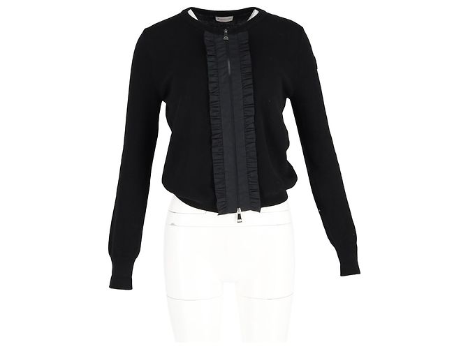 Moncler Ruffle-Detail Zip-up Cardigan In Black Cotton - view 4