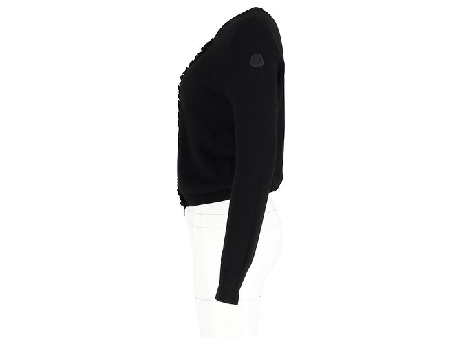 Moncler Ruffle-Detail Zip-up Cardigan In Black Cotton - view 5