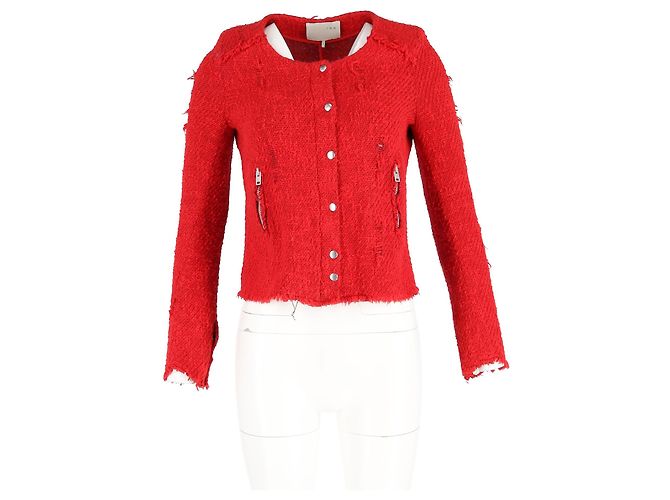Iro Agnette Distressed Jacke aus rotem Tweed Bordeaux - Ansicht 4