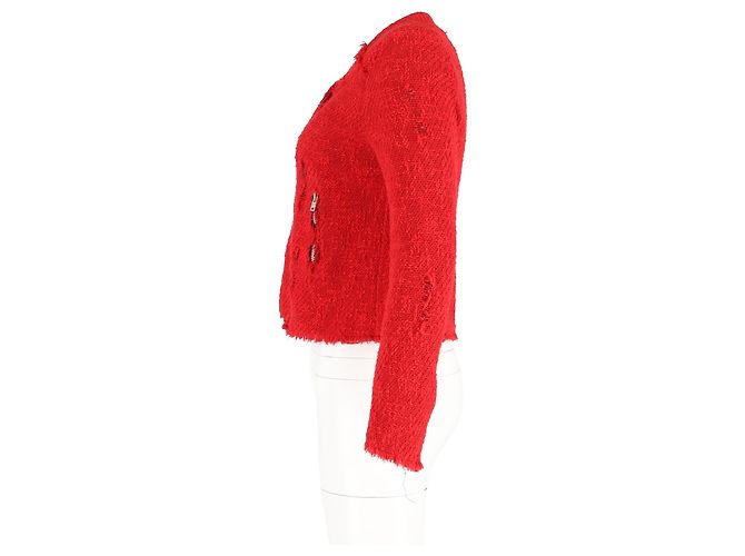 Iro Agnette Distressed Jacke aus rotem Tweed Bordeaux - Ansicht 5