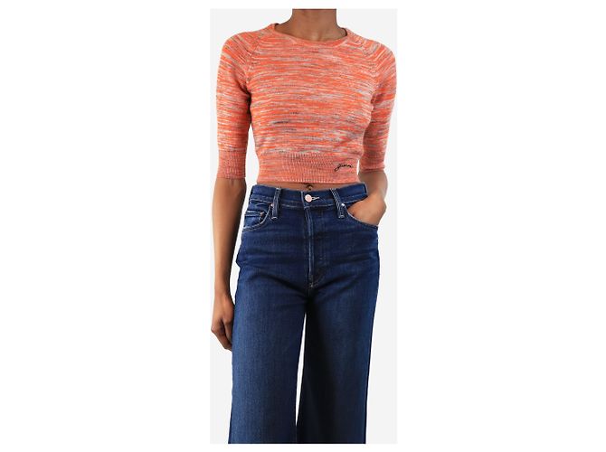 Ganni Orange Intarsia-Strick-Crop-Top - Größe XXS - Ansicht 3