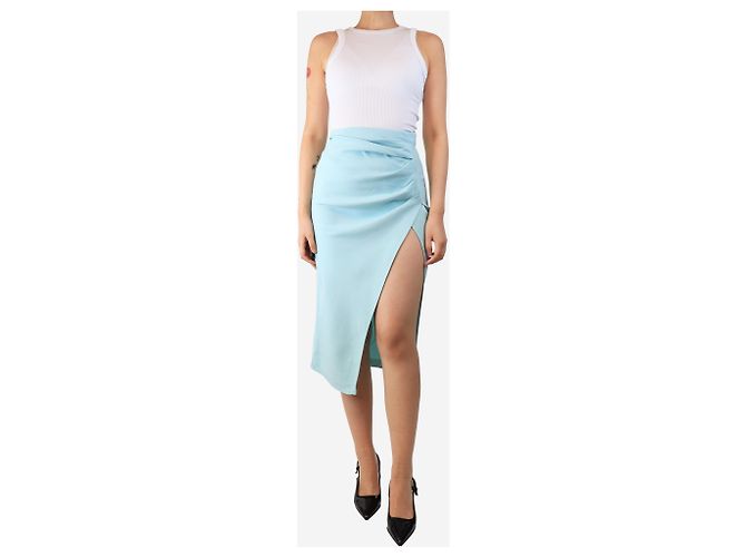 Roland Mouret Türkiser geraffter Midirock mit Schlitz - Größe UK 8 Blau - Ansicht 2