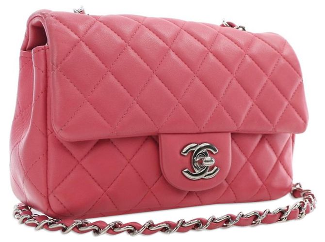 Chanel Mini Rettangolare Classico in Pelle di Agnello Rosa con Patta Singola - vista 2