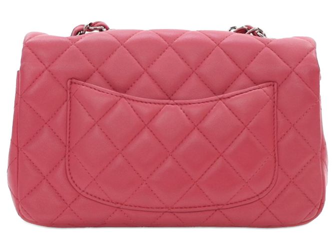 Chanel Mini Rettangolare Classico in Pelle di Agnello Rosa con Patta Singola - vista 3