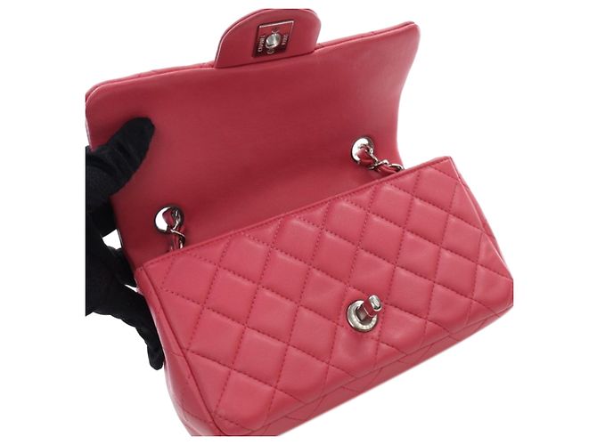 Chanel Mini Rettangolare Classico in Pelle di Agnello Rosa con Patta Singola - vista 6