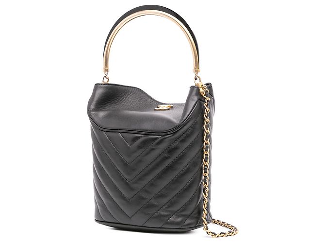 Borsa a secchiello chic in pelle di agnello trapuntata nera a zigzag con manico Chanel Nero - vista 2